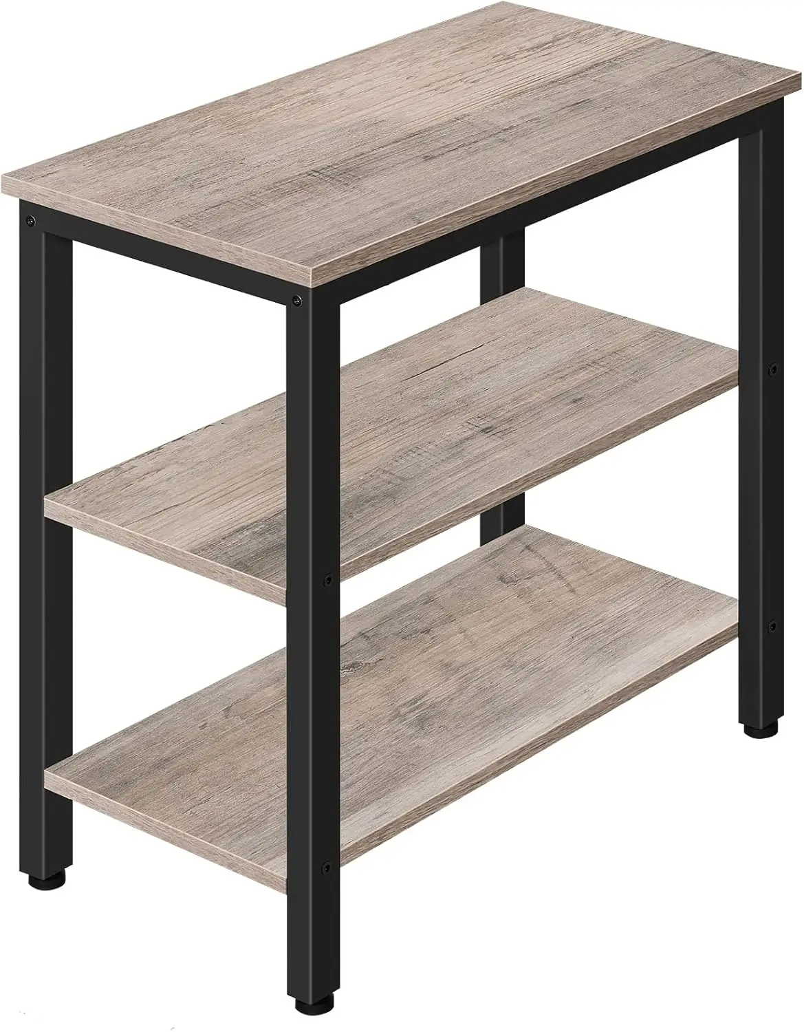 

End Table, Simple Rustic Side Table with 3-Tier Storage Shelf, Narrow Nightstand for Small Spaces, Easy Assembly, for Living