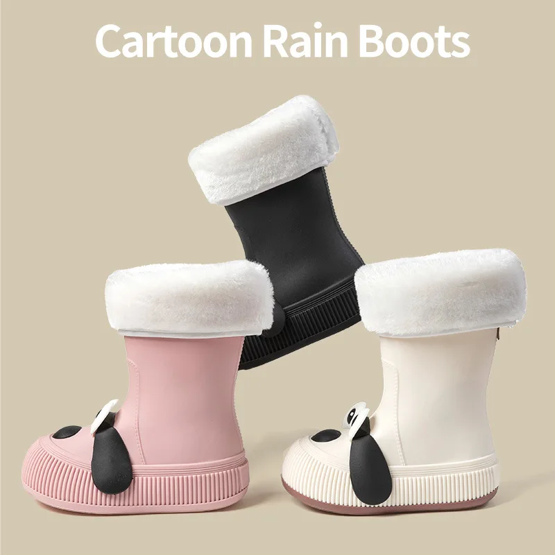 2025 New Cute Children's Rain Shoes Children's New Cute Cartoon Dog Outdoor Waterproof Four Seasons Plush PVC Soft Rain Boots