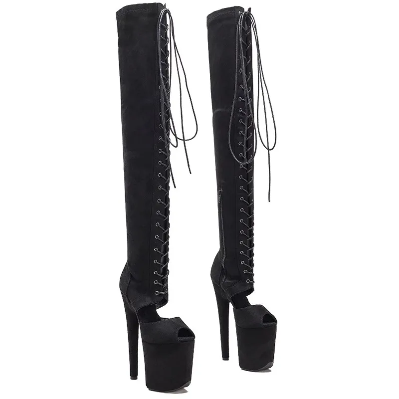 Lace Up Sexy Model Shows Suede Upper 20CM/8Inch Women's Platform Party High Heels Shoes Pole Dance Thigh High Boots 319