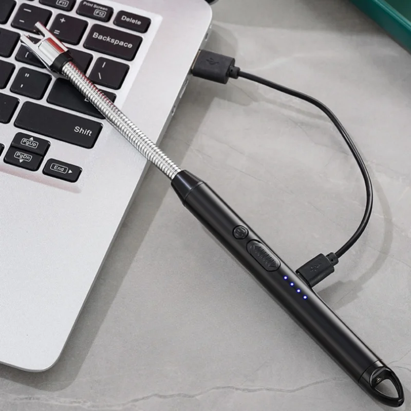 360 ° Tubo in acciaio senza saldatura Accensione a impulsi antivento Accendino di ricarica USB Accenditore da cucina per barbecue all\'aperto