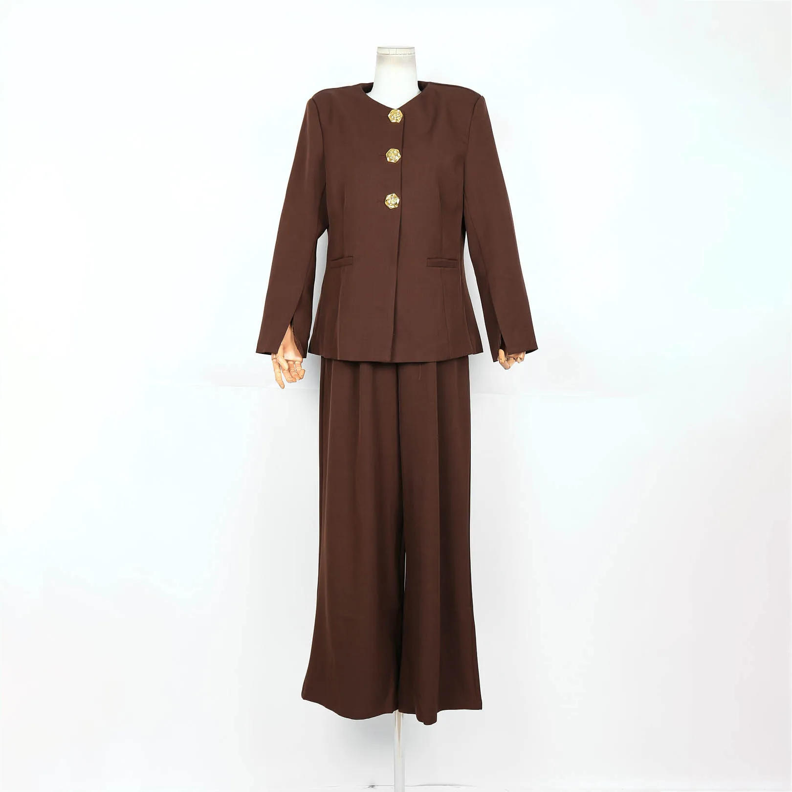 

Женский коричневый комплект из двух предметов на пуговицах, весна 2024, новый широкий брючный костюм, элегантный офисный женский модный повседневный одинаковый наряд