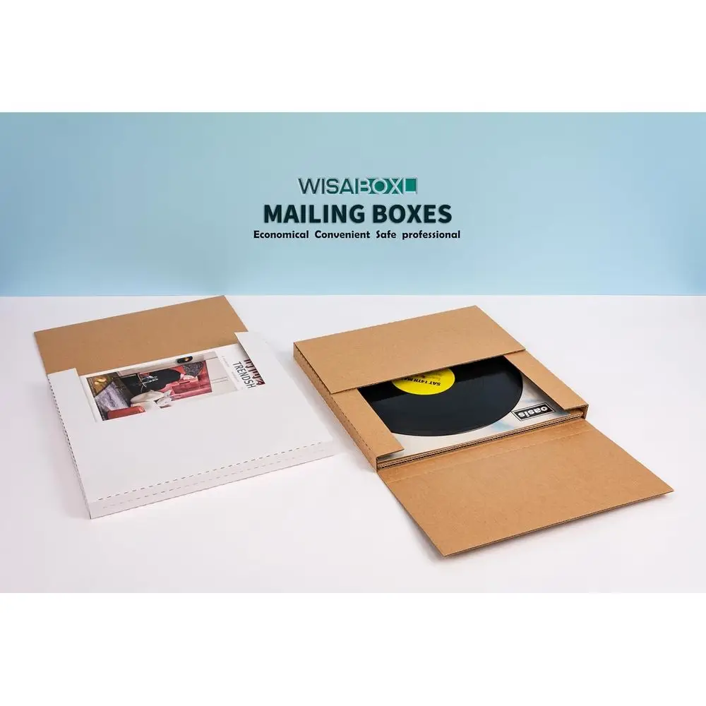 12.8 Vinyl Record Shipping Boxes, 50 Pack, Multi-Depth, Easy-Fold, Fragile Stickers Included