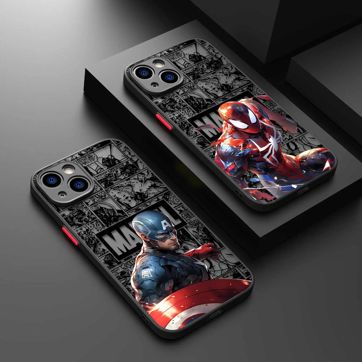 Matte Phone Case For iPhone 15 11 14 13 12 Pro Max Mini X XR Xs 8 7 Plus 6 6S Silicone Cover Marvel Captain America Spider Man