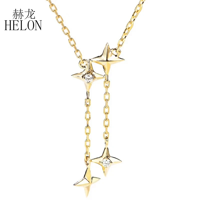 HELON Solid 18k AU750 Yellow Gold Necklace Glittering Star Natural Diamond Chain Pendant for Women Fine Jewelry Anniversary Gift