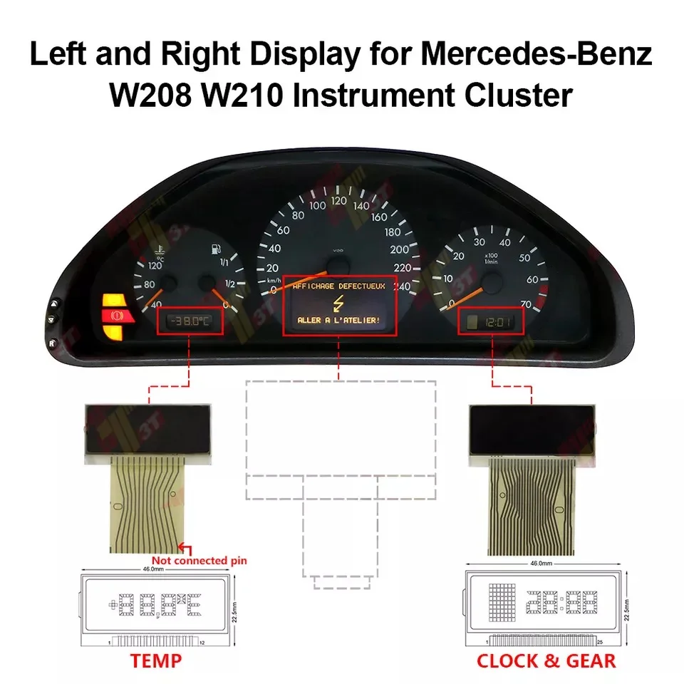 Dashboard Left and Right  LCD  Display for Mercedes W202 W208 W210 R170 Instrument Cluster