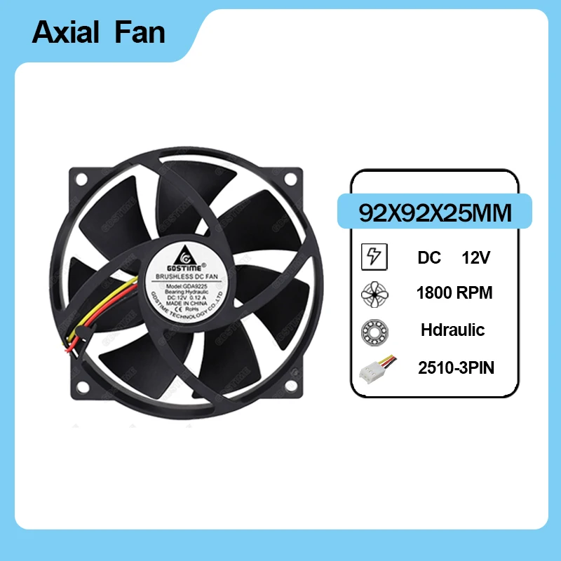 Gdstime 1PCS 9225 Runde DC Fan 12V Bürstenlosen Axial Computer CPU Kühler Lüfter 9cm 92mm x 25mm 3Pin2510