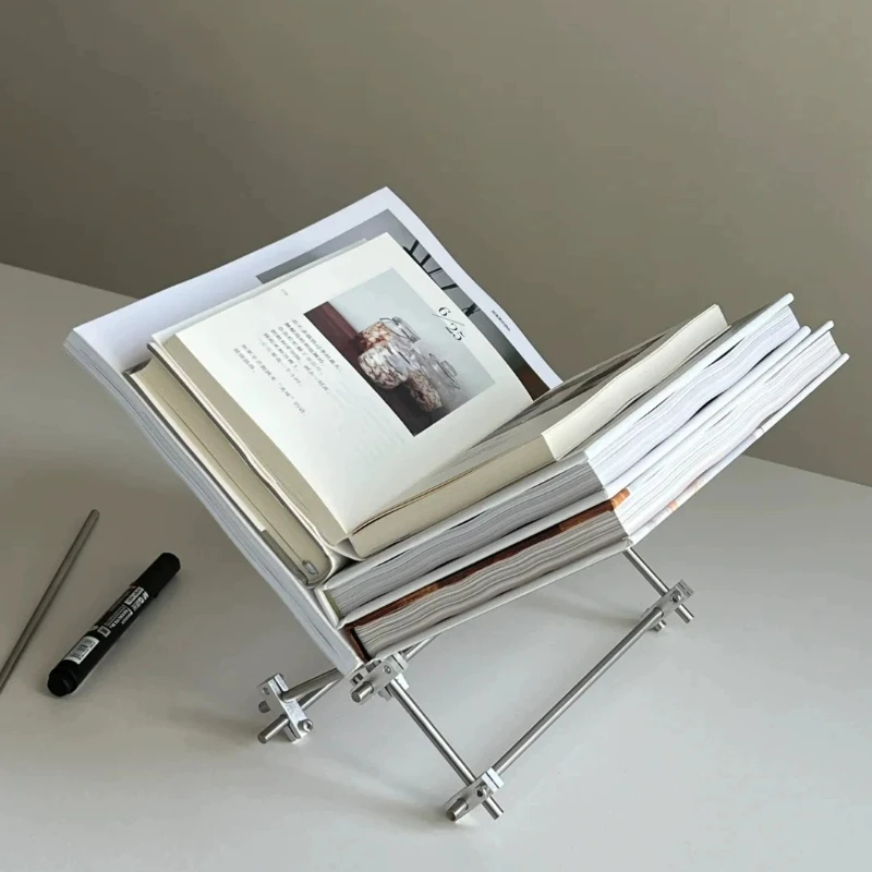 Stainless Steel Optical Axis Bookshelf CD & Magazine Holder Acrylic Poster Display Rack Tabletop Storage Organizer for Book