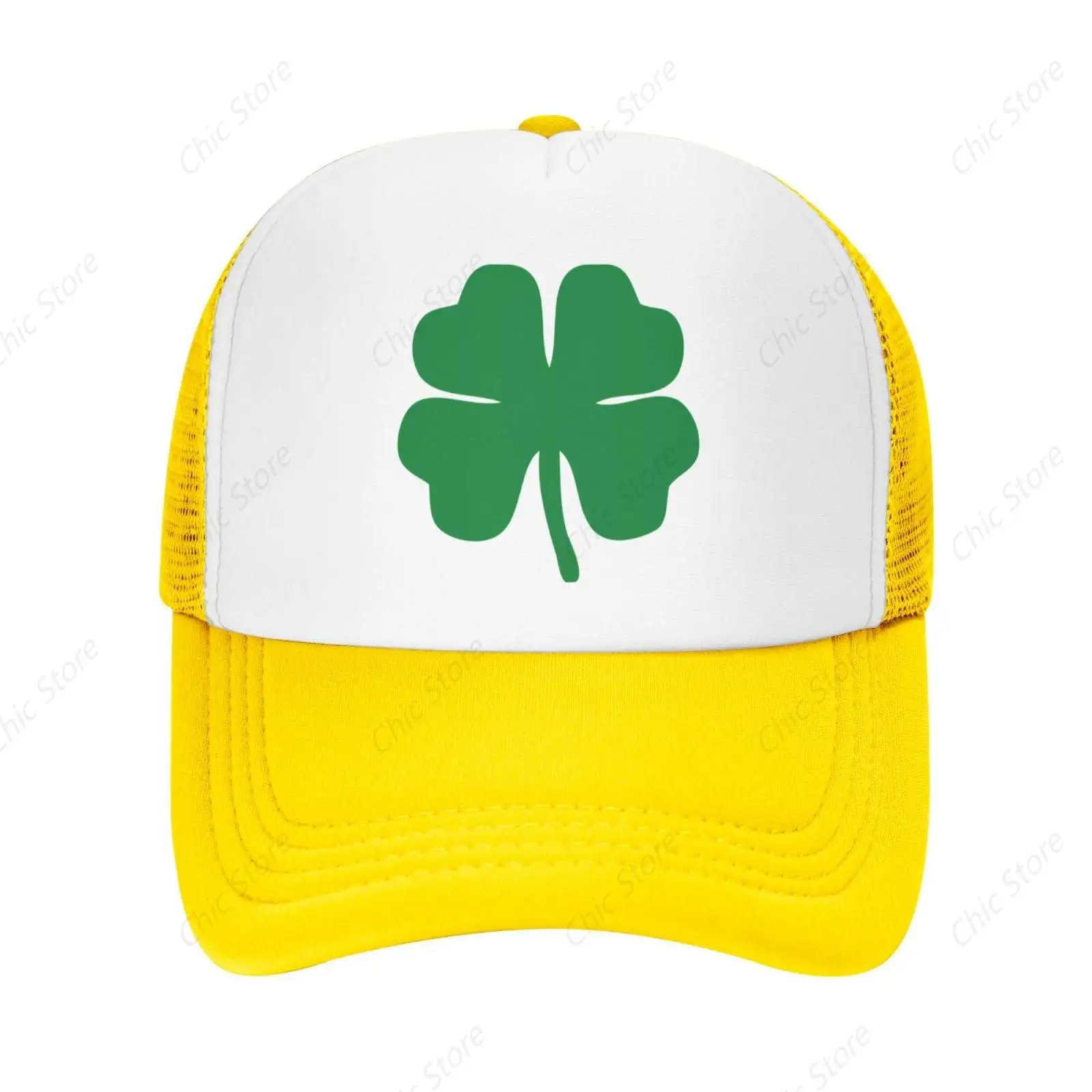 Green 4 Leaf Clover Trucker Hat - Mesh Baseball Snapback Cap for Men or Women Outdoors Daily GYM Headwear