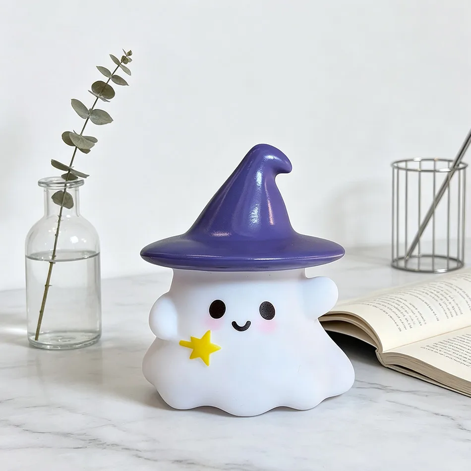 Kawaii Witch Ghost Pumpkin Silicone Nightlight Cute Character Figure Light Desktop Decor Halloween Party Gift Bedroom Decor