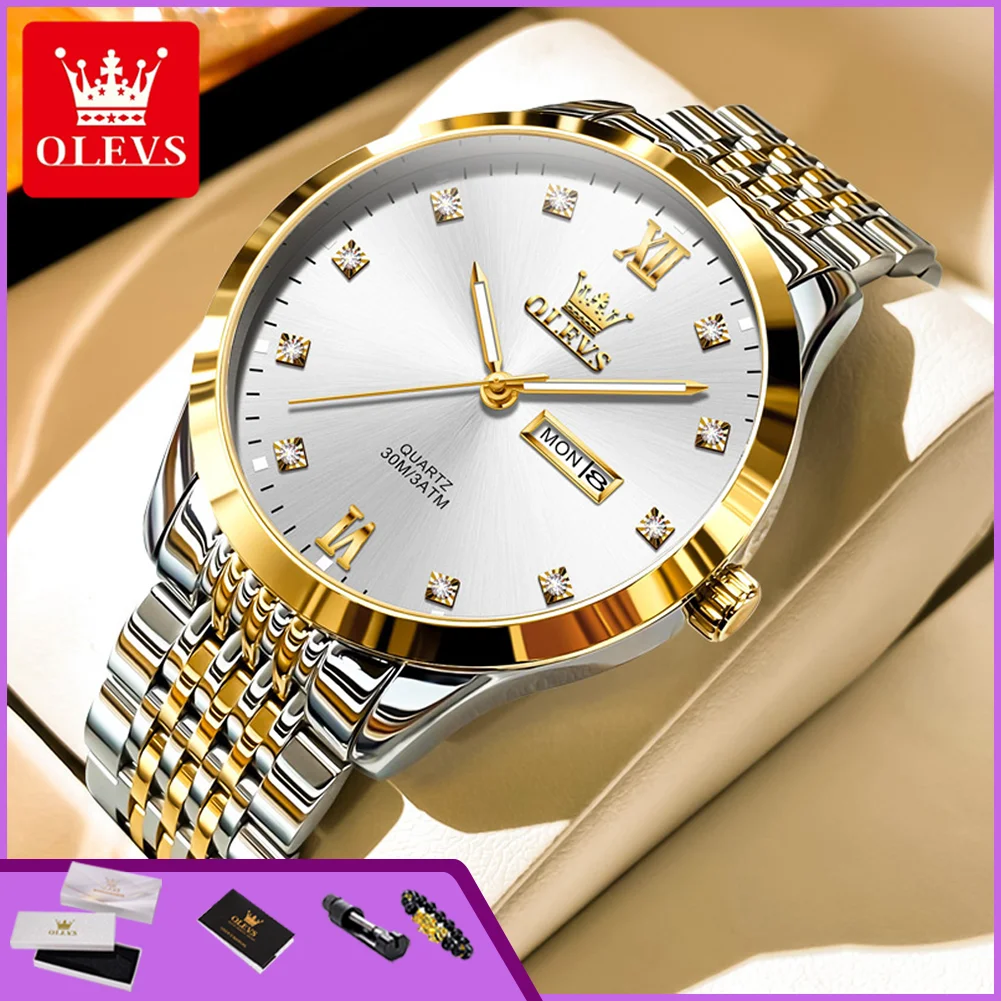 

OLEVS 2943 Man Watch Original Classic Business Luminous Dual Calendar Waterproof Quartz Wristwatch for Men Gifts