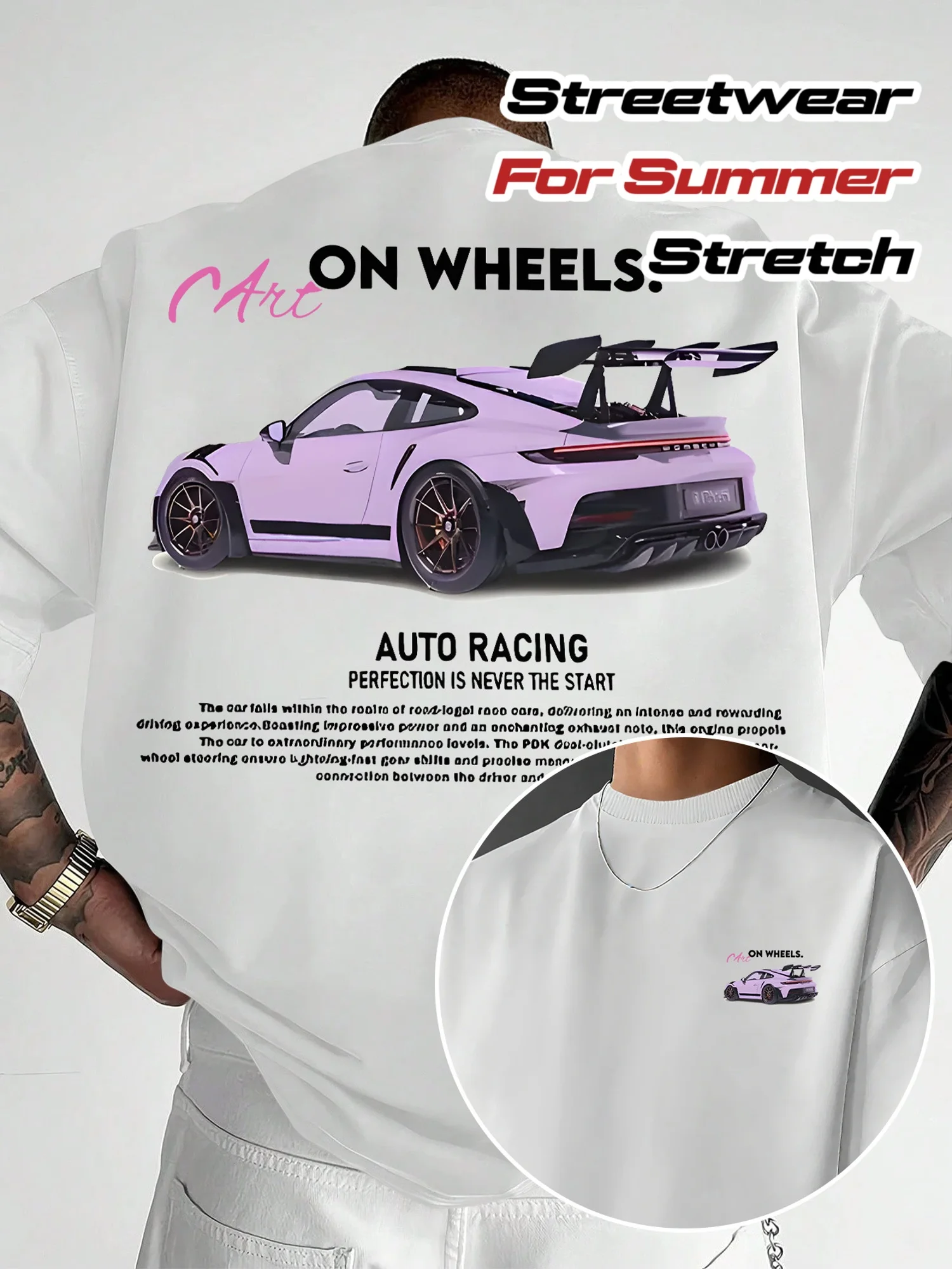 Herren-T-Shirt mit Sommer-Super-Sportwagen-Motiv, Speed and Style, Street Fashion, ein Must-Have, exquisites Illustrationsdesign, Sommer-Stil