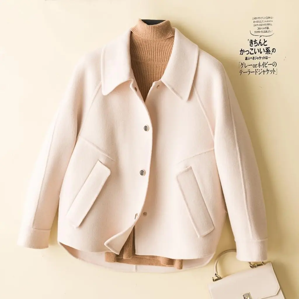

Women's Double-Sided Woolen Coat Korean-Style Lapel Fashionable Autumn Winter Petite Size