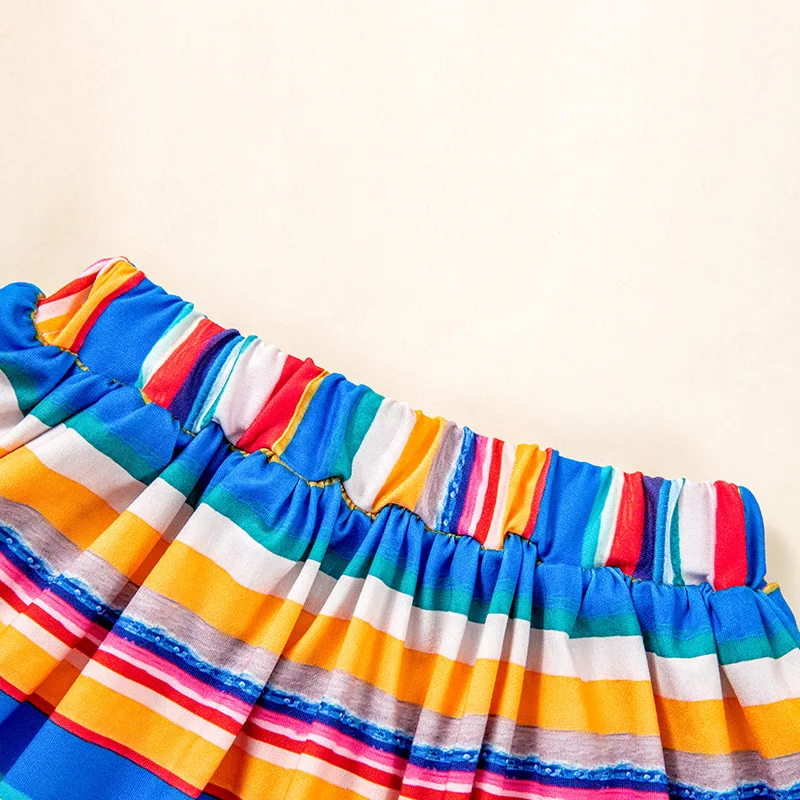 Conjunto de vestido de verão para meninas elegante e fofo colorido listrado camisola colete saia2conjunto