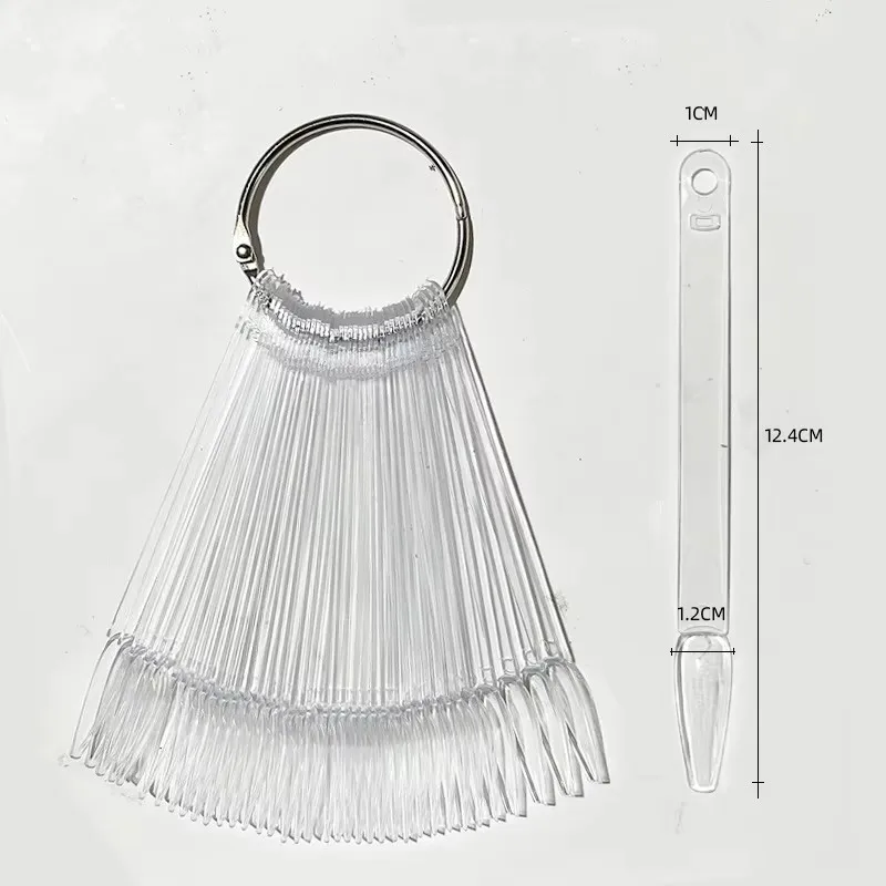 50개 투명 네일 폴리쉬 젤 가짜 손톱 디스플레이 팬 링 포함 연습 카드 가짜 손톱 트레이 네일 아트 디자인 액세서리