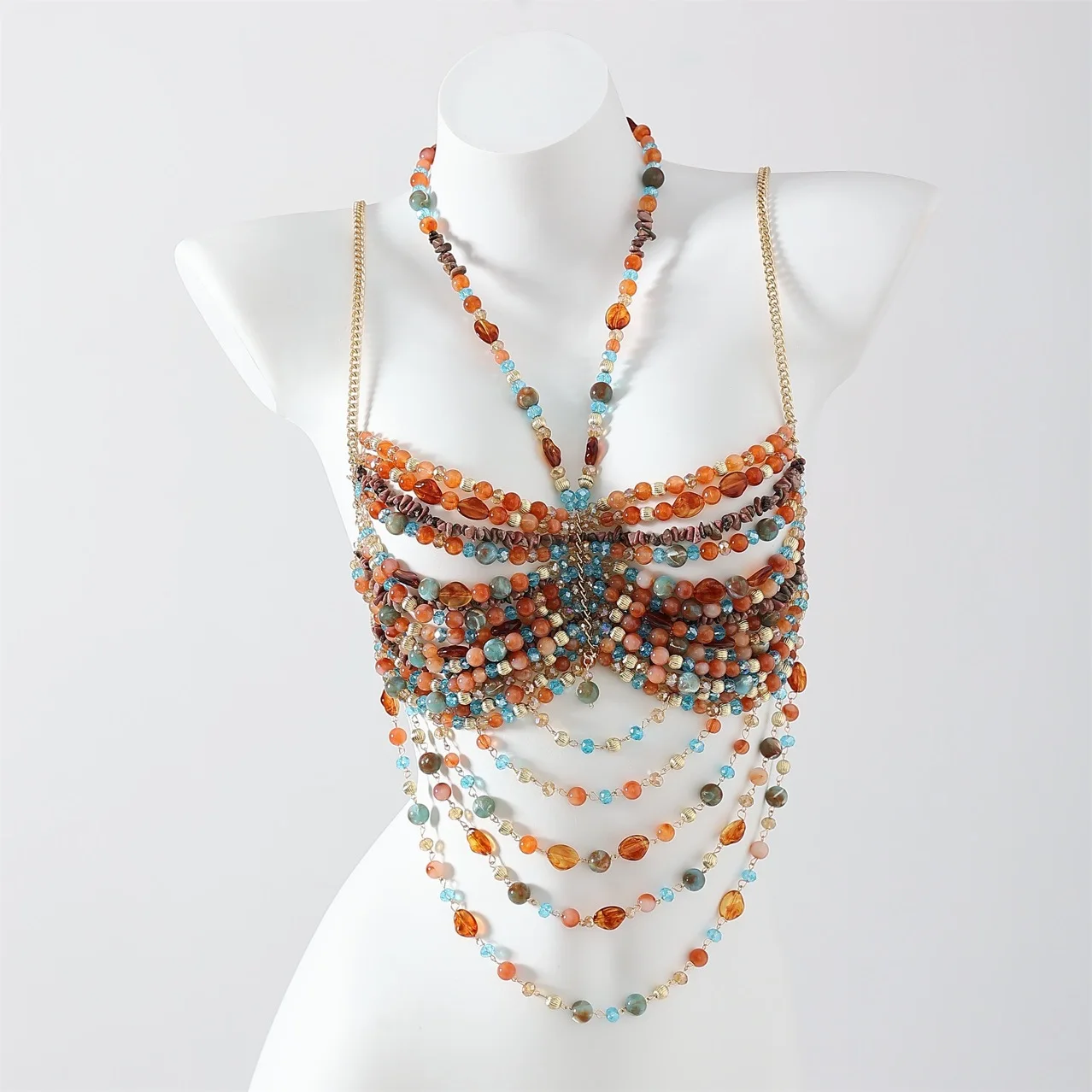 Odzież plażowa Bielizna Harnessy Top z koralikami Bralety Koszulki na ramiączkach Top Kamizelka Top Body Perła na szyję Bustier Biustonosz Modny Biustonosz Damski Klub Rave Rozmiar S/L