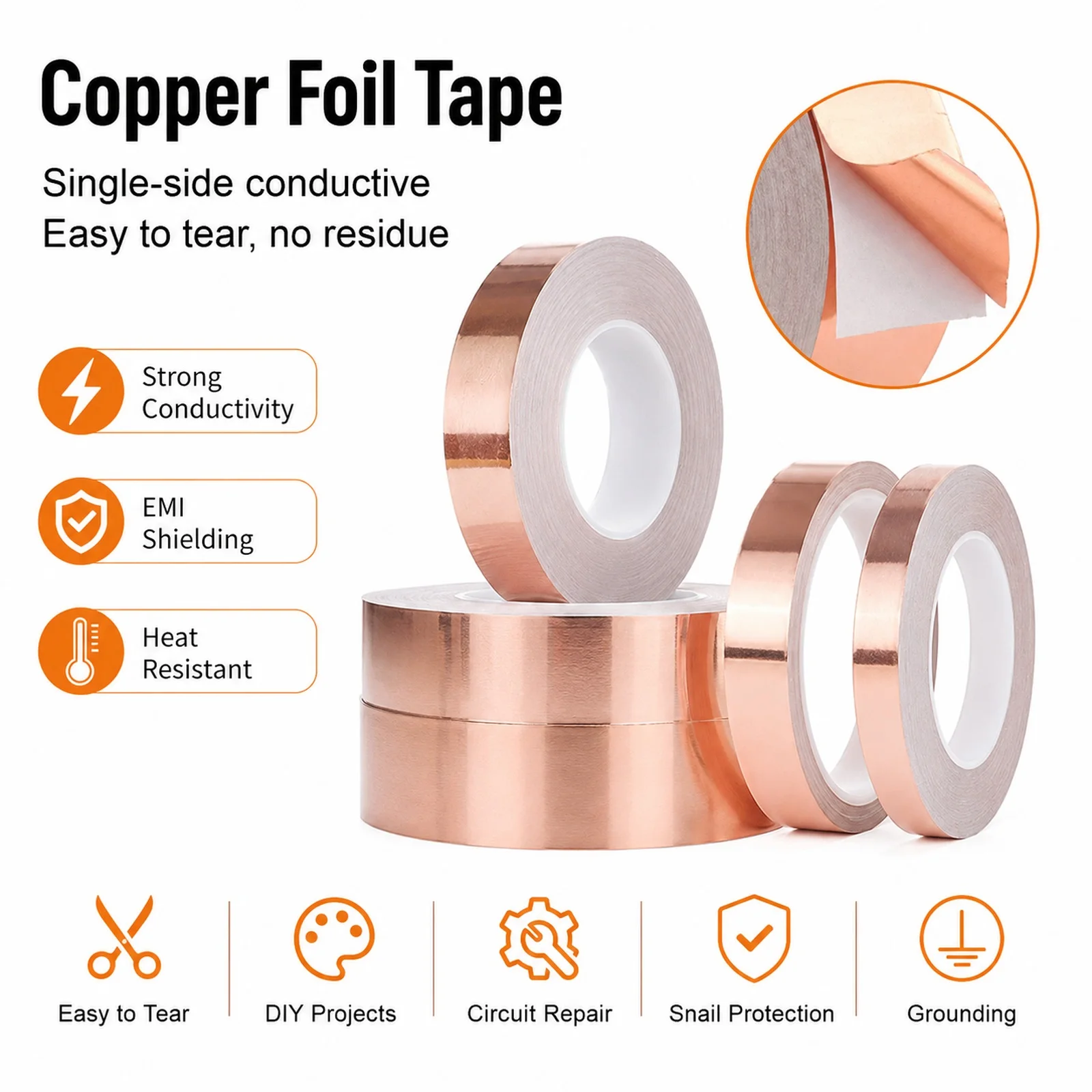 1/3/5 Roll Single-Sided Copper Foil Tape Conductive Shielding Tape Snail Tape Colored Glass Home Appliances Circuit Repair view 5