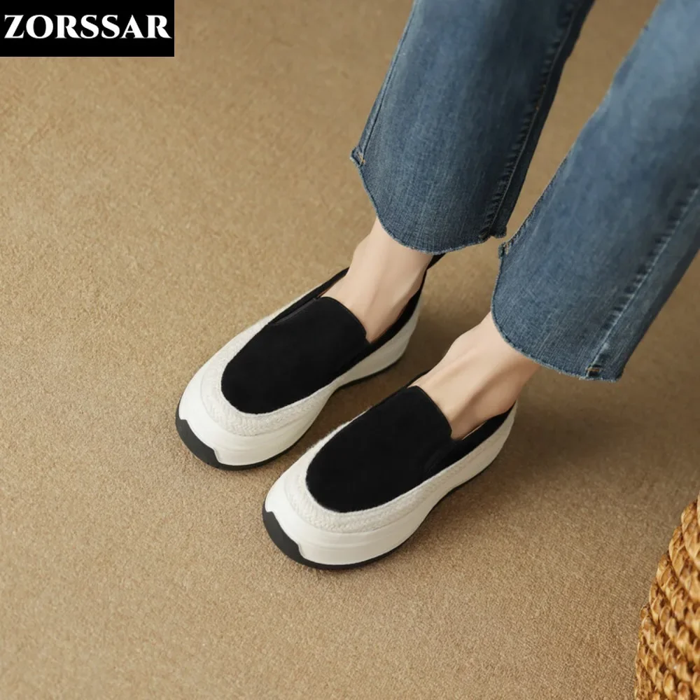 

5cm Sewing Suede Flat Platform Loafers Women Chunky Sneakers Black Gray 2024 Spring Autumn New Women Casual Flats Comfy Shoes