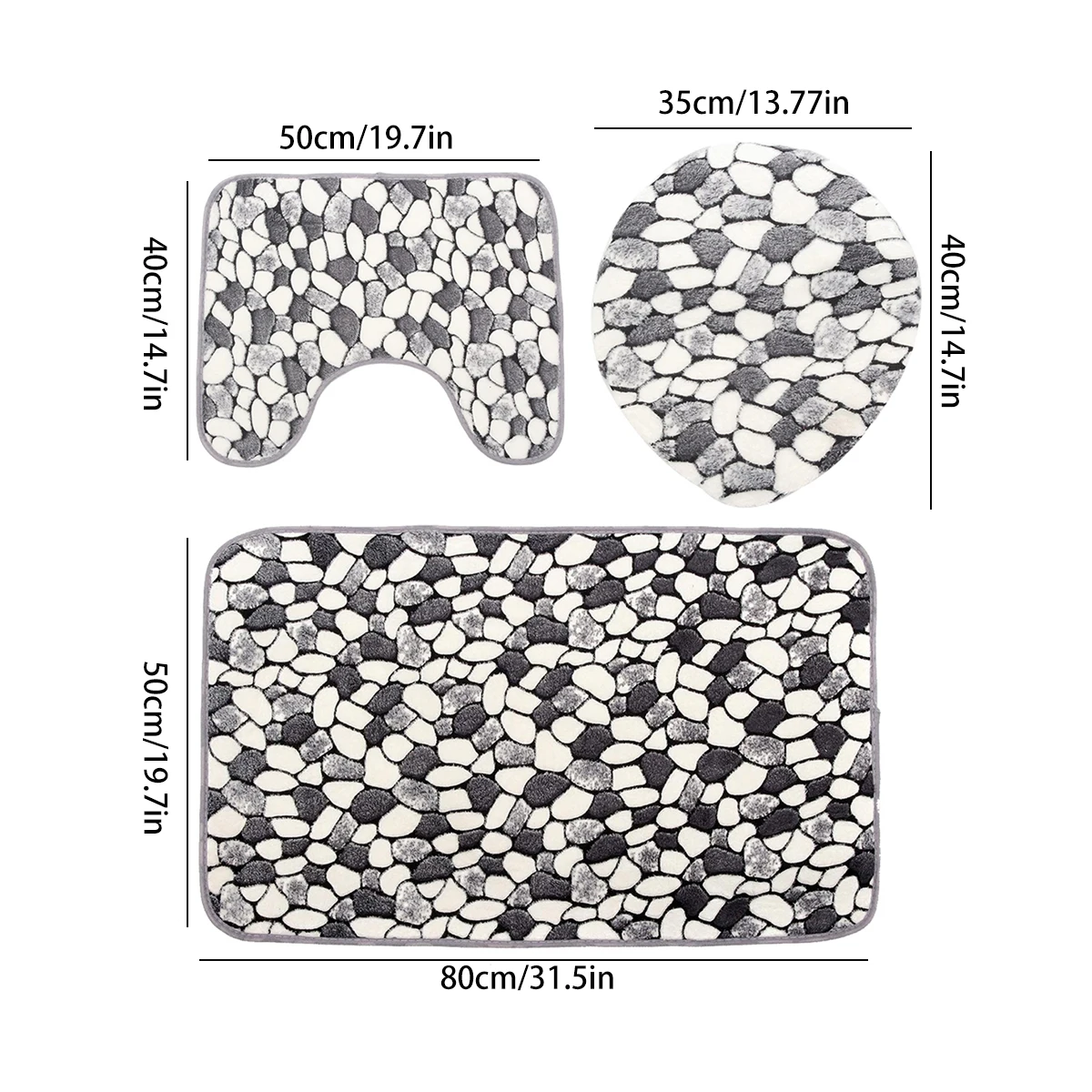 3Pcs Stone Pattern Washable Anti-Slip Bathroom Pedestal Rug Carpet Toilet Lid Cover Bath Mat Set Bathroom Supplies