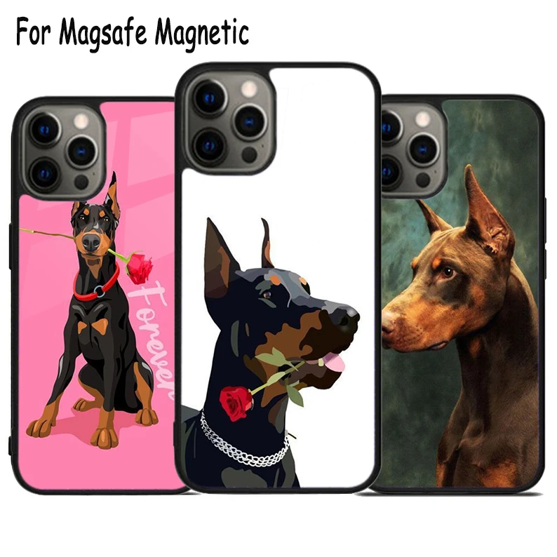 Animal Doberman Dog Wireless Charge Magsafe Phone Case For iPhone 15 16 14 13 11 12 Pro Max Plus Magnetic Bumper Cover