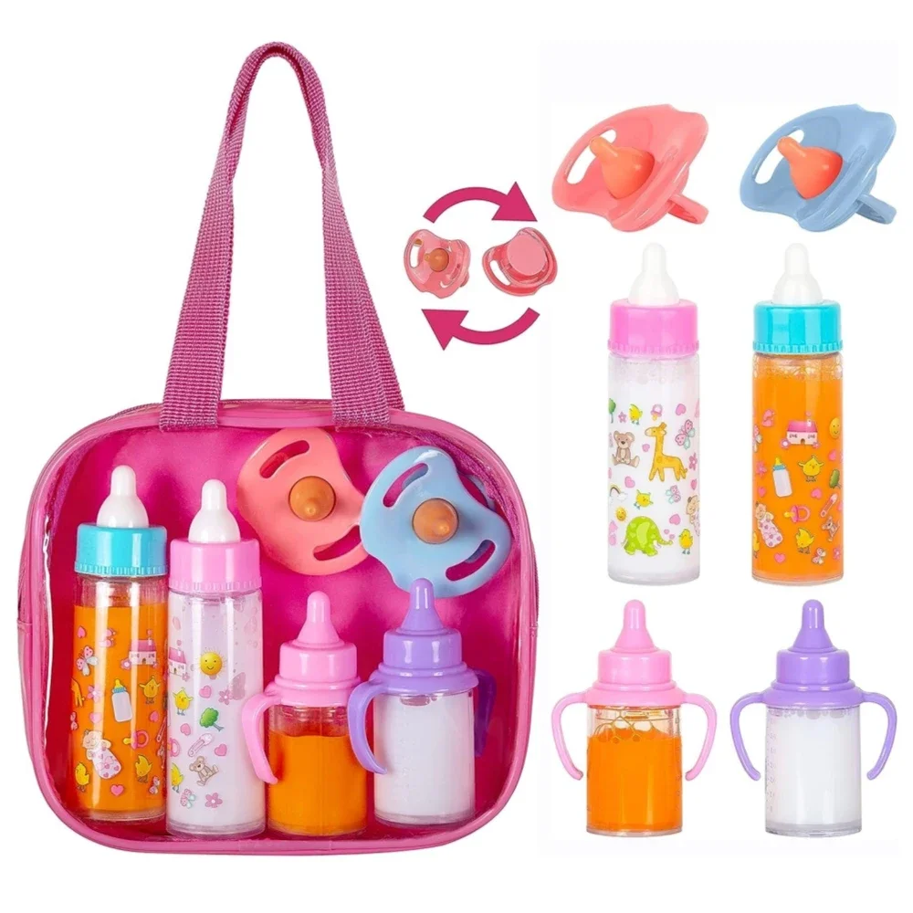 2pcs Milk And Juice Bottles With Toy Pacifier For Baby Dolls Large size Baby Doll Feeding Bottle Set Baby Care Toy Stroller