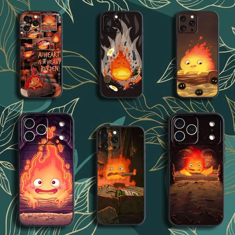 

Cute Fire C-Calcifer-es Phone Case For iPhone 17,16,15,14,13,12,Pro,Max,Plus,E,SE4,Air,Mini Black Soft Box