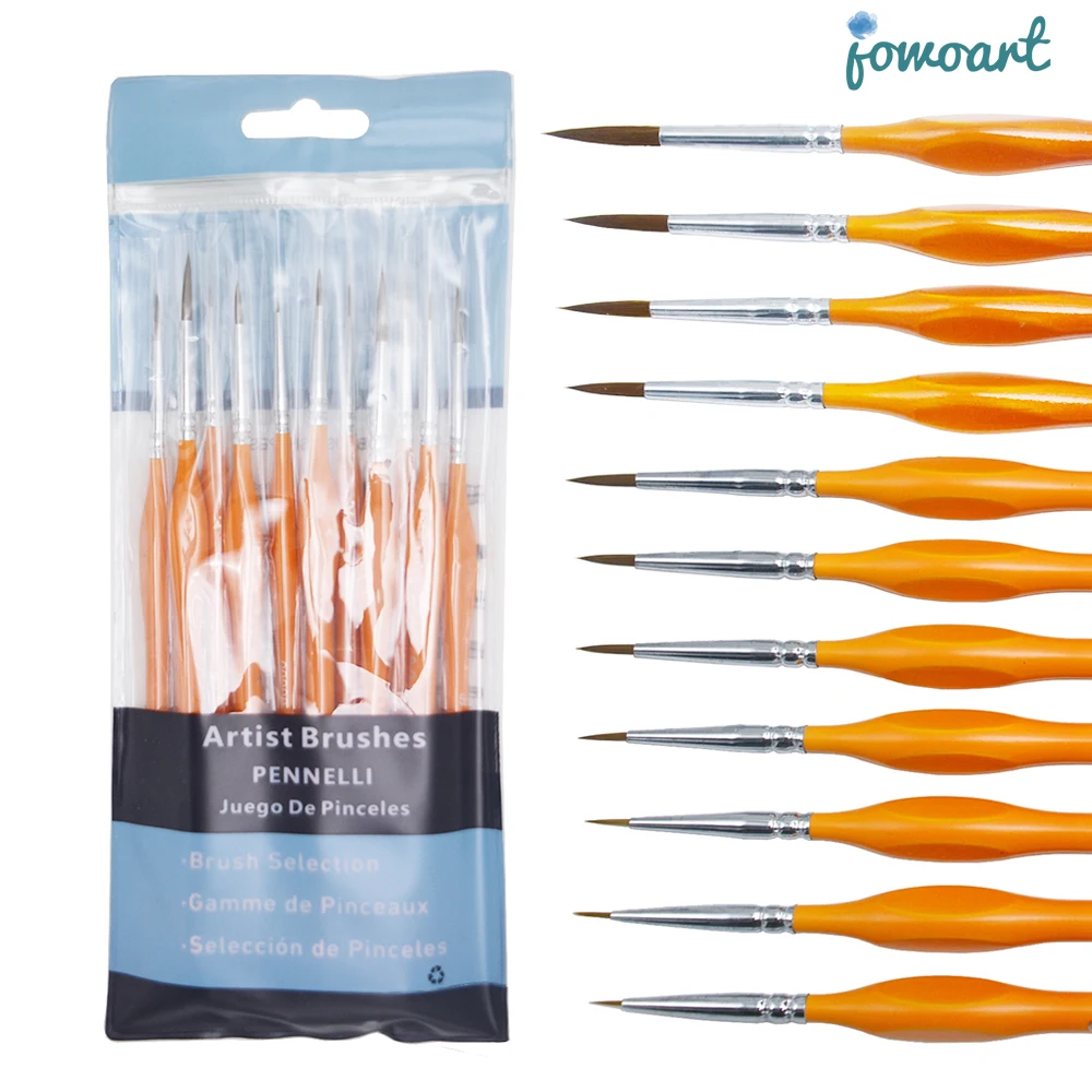 11 Pcs Set Orange Triangle Birch Rod Fine Nail Art Students Special Line Drawing Gouache Color Stroke Oil Brush Hook Line Pen