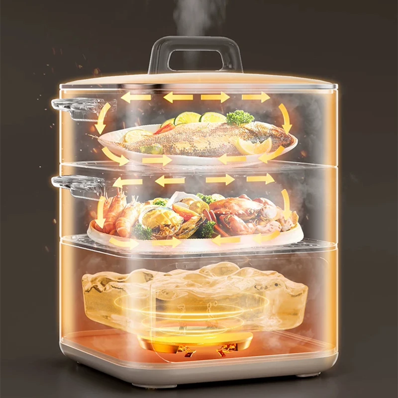 

17L Electric Steamer Multi-Function 3-Tier All-Stainless Steel Home Cooker New Model with Pre-Set Timer 220V