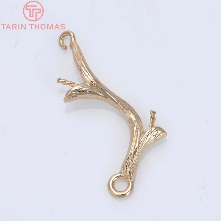 (2459) 24MM 25MM 24K  Gold Color Plated Brass Branch Charms Earrings Connector High Quality Diy Jewelry Accessories