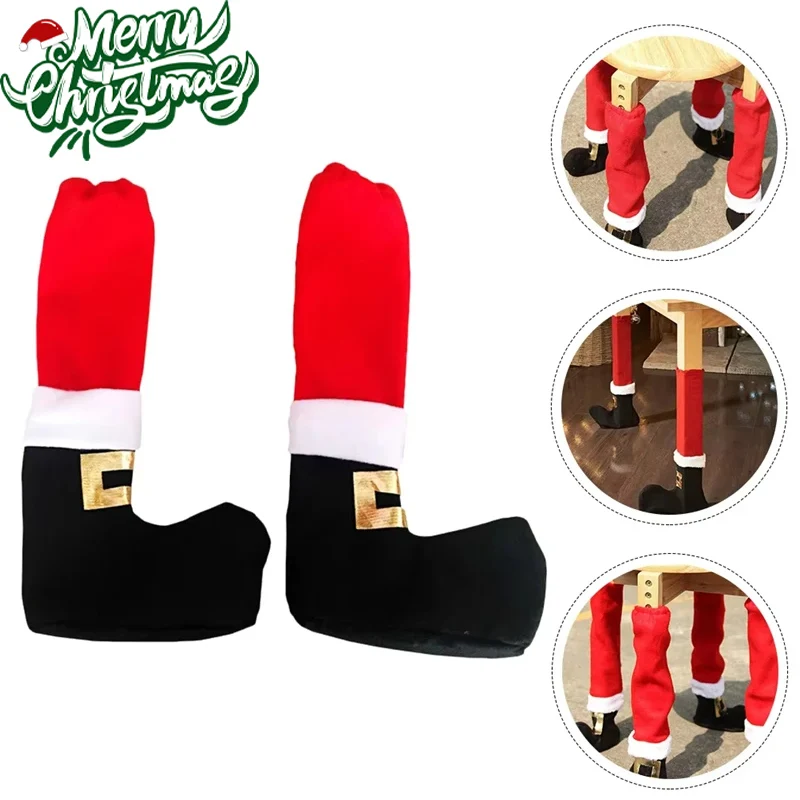 

Праздничные чехлы на ножки стула Санта-Клауса, милый рождественский декор носков для стула, праздничные гетры для украшения стола для домашней вечеринки