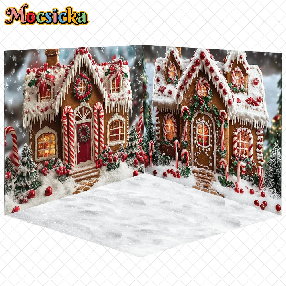 Mocsicka Christmas Background Happy New Year Party Winter Snow Xmas Tree Candy House Decor Child Photo Backdrops Birthday Banner