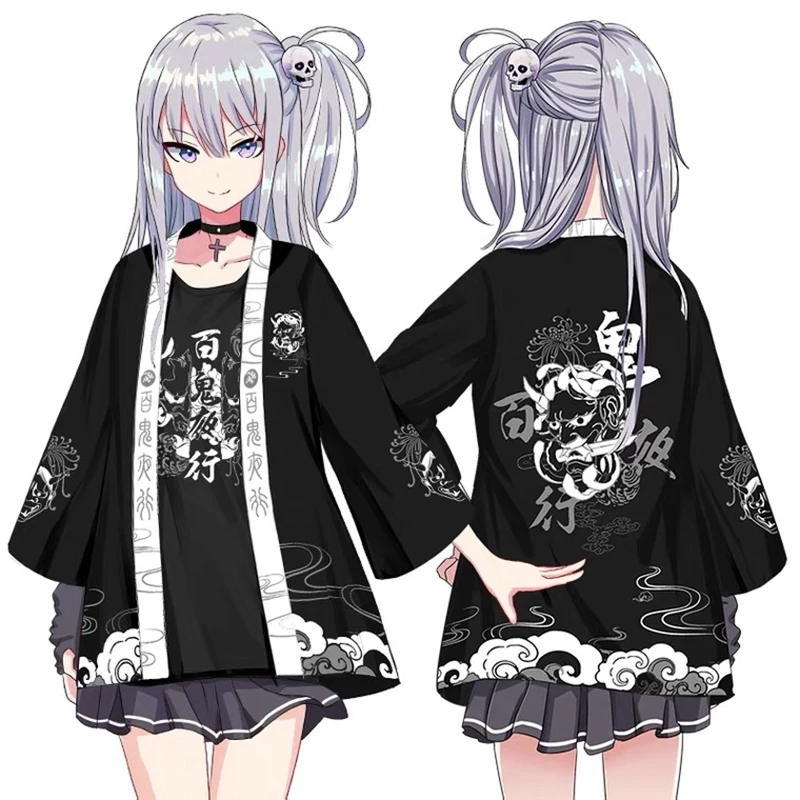 

Hyakki Yako Youkai Oni Japanese 3d Kimono Shirt Cloak Cosplay Men Women Seven Point Sleeve Tops Harajuku Unisex Cardigan Jackets