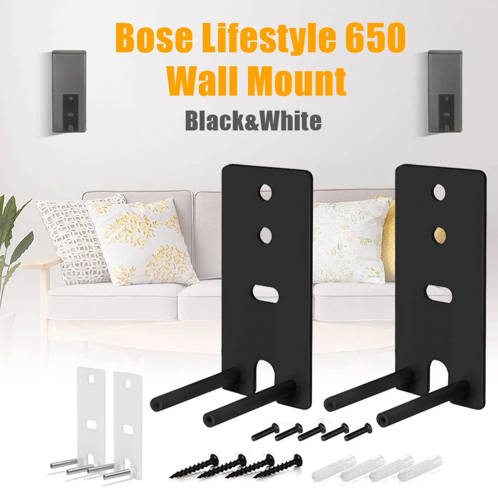 Steel Black Wall Mount Brackets for Bose OmniJewel Lifestyle 650 & Surround Speakers 700 (Black&White)