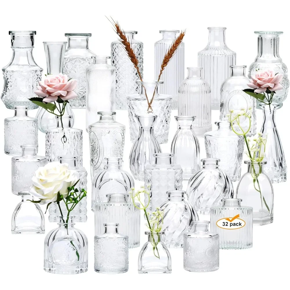 

2024 NewBrajttt Set of 32 Bud Vases for Flowers, Small Vintage Glass Bottles for Rustic Wedding Centerpieces and Home Decor