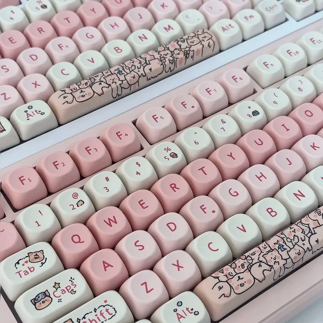 

Personalized theme pink piggy full set of keycaps Moa sublimation PBT cute fit mechanical keyboard cross shaft