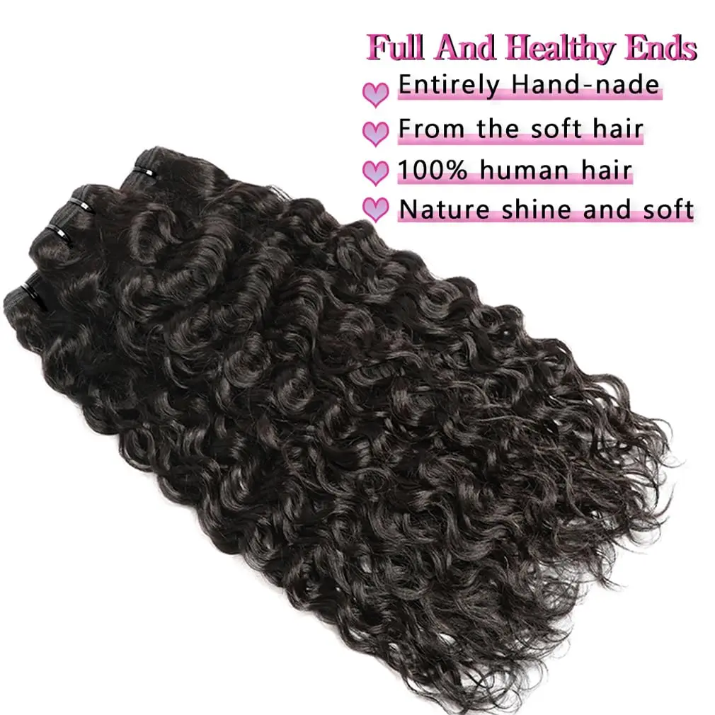 Bundles de cheveux humains bouclés Water Wave pour femmes, extensions brésiliennes Remy, double trame fabriquée à la machine, cheveux naturels, 12A