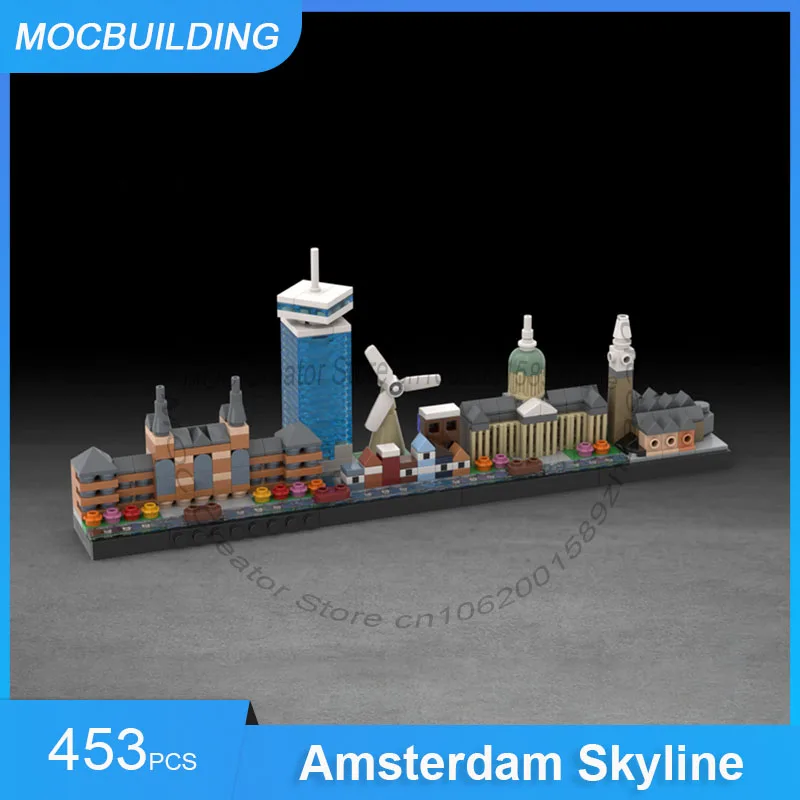 MOC Building Blocks Amsterdam Skyline Architecture Display Collection Model DIY Assemble Bricks Creative Xmas Toys Gifts 453PCS