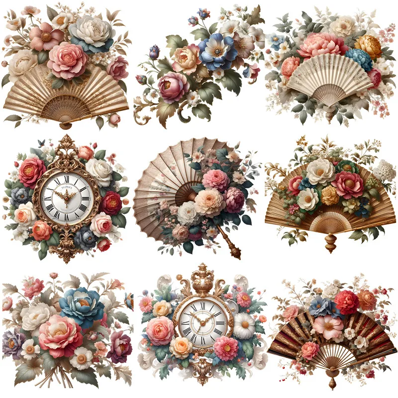 20Pcs/Pack Vintage Clock Fan Sticker DIY Craft Scrapbooking Album Junk Journal Decorative Stickers