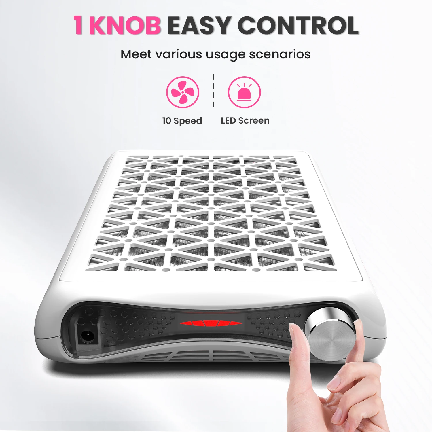 Professional type nail dust collector, equipped with 2 powerful turbo fans, 1600PA efficiency, portable design, and adjustable s