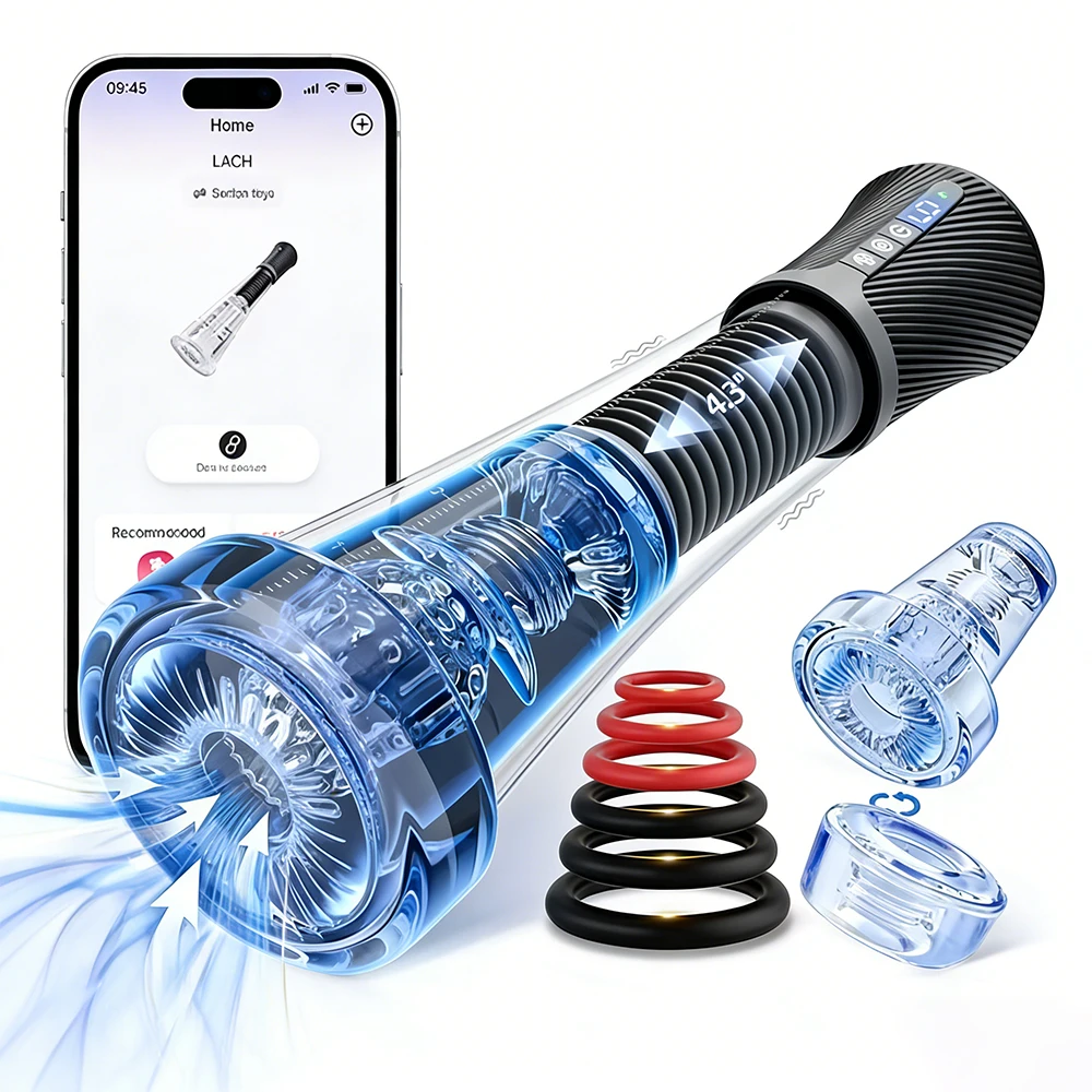 Male Masturbator Penis Pump Enlarger Transparent Visual Male Sex Toys for Men APP Control Vibrating Vacuum Suction Glans Trainer