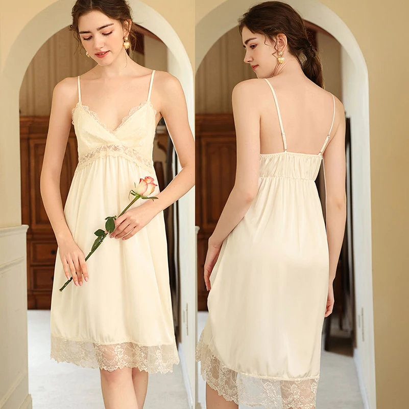 Silk Bathrobe Nightgown French Palace Princess Style Sleepwear New Summer Female Twinset Robe Set Casual Sexy Lace Home Dress