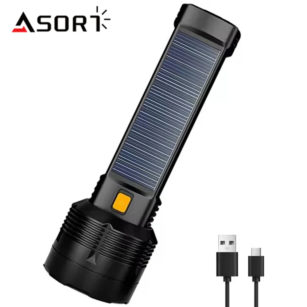 

Мощный светодиодный фонарик с боковым освещением COB, USB перезаряжаемый ручной фонарь на солнечной энергии для кемпинга, рыбалки на открытом воздухе