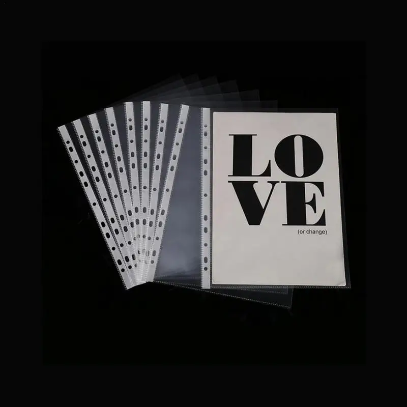 100pcs Ultra Thin A4 Plastic 11 Holes Loose Leaf Transparent Sheet Documents Protectors