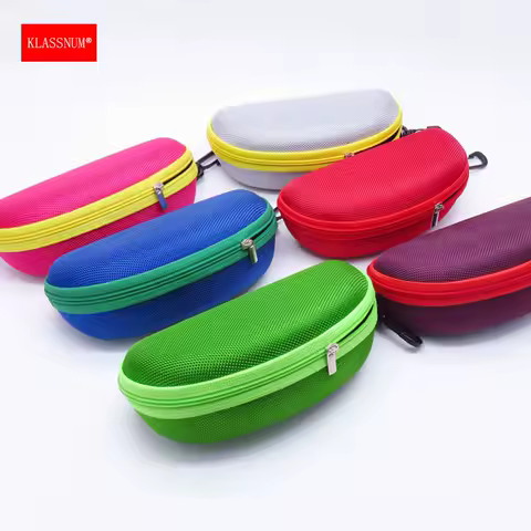 KLASSNUM Portable EVA Glasses Case with Carabiner Hook Colorful Sunglasses Hard Case Zipper Eyeglasses Protector Box Holder New