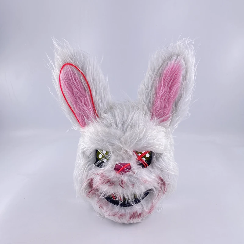 Luminous LED Mask Halloween Scary Head Cover Rabbit Cosplay Mask Bunny Costume Props Dress Up Mask for Scary Party Headgear