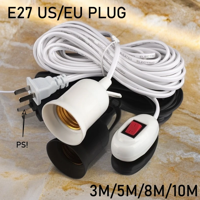 5/8/10m lamp holder universal with switch LED bulb socket adapter E27 screw lamp holder accessory tool dual plug suspension