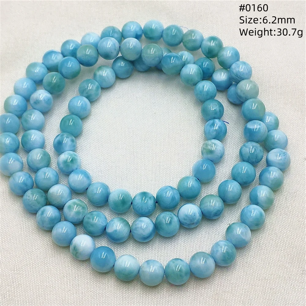 Natural Blue Larimar Round Beads Bracelet Rare Stone Larimar 6.5mm 3 Laps Woman Men Fashion Jewelry AAAAAA view 3