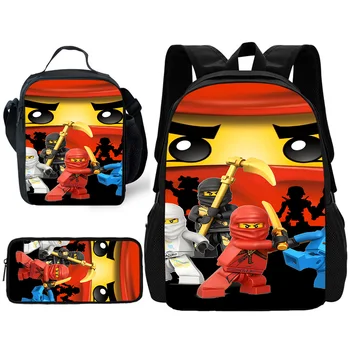 Cartoon N-ninjagos Child School Backpack with Lunch Bags ,Pencil Bags ,School Bags for Boys Girls Best Gift