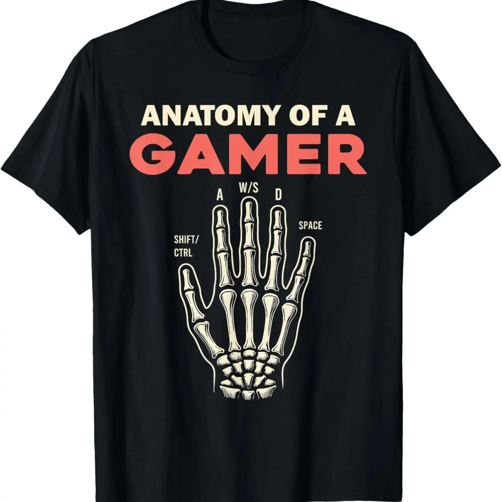 Lustiges T-Shirt: Anatomie eines Spielers, Skelett, Hand, Videospiel-Liebhaber, Geschenke, Vintage, gewaschen, stilvoll, dehnbar