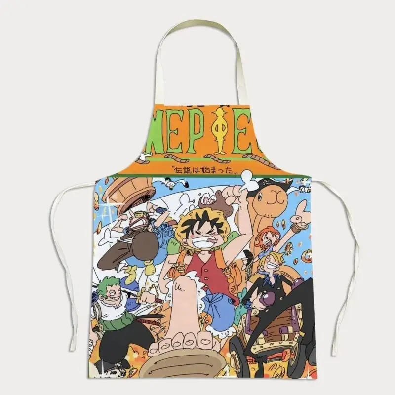 Bandai One Piece Monkey D Luffy Cartoon Anime Print Apron Stain Resistant Waterproof Kitchen Cleaning Cooking for Boy Girl Kids