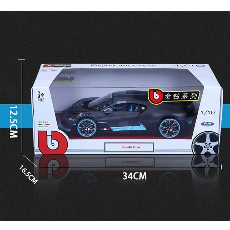 1:18 Bruago Bugatti Divo Chiron Static Simulation Alloy Car Model Professional Enthusiast Ornament Collection Gift Boys Car Toy